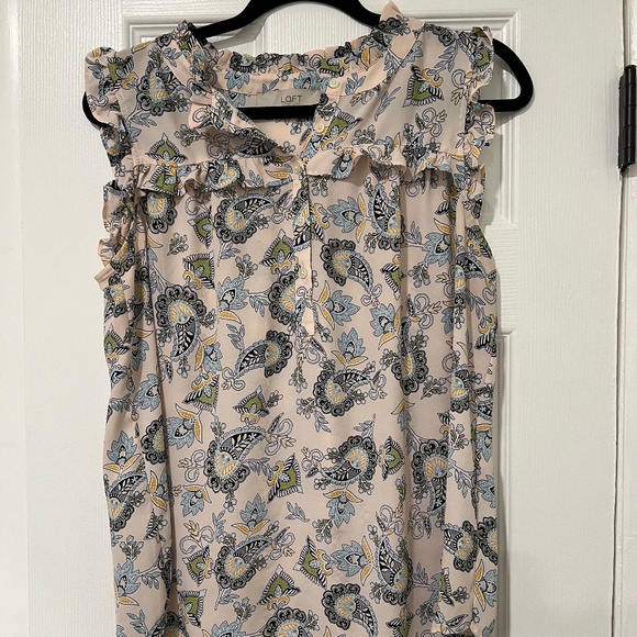 Loft - Floral Paisley Ruffle Henley Shell - Picture 1 of 5